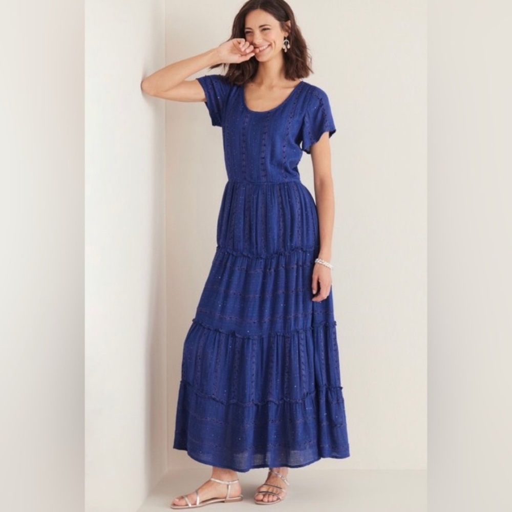Soft Surroundings Royal Blue Eyelet Tiered Maxi Dress